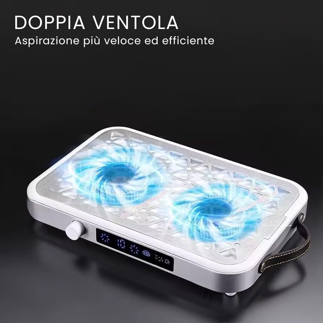 Dustek DUAL ORIGINALE Aspiratore Unghie Professionale 48W – Doppia Ventola Turbo, 10 Velocità Regolabili, Schermo LCD, Silenzioso, 30 Filtri Inclusi