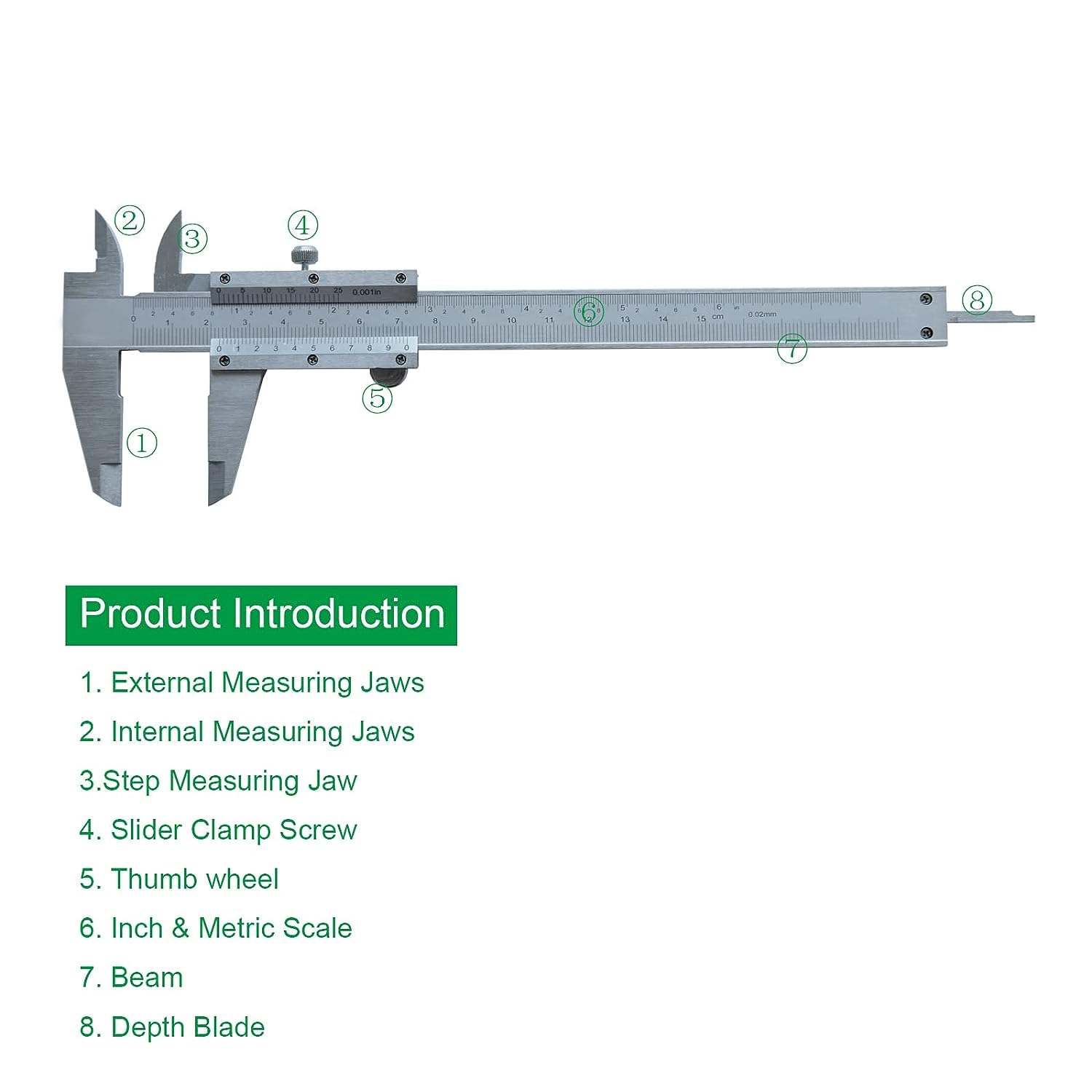 Vernier Caliper 6 Inch + Stainless Steel Feeler Gauge 32 Blade, 6 Stainless Steel Non Digital Caliper, 0-6Inch/0-150mm，0.02mm/0.001 High Precision Caliper