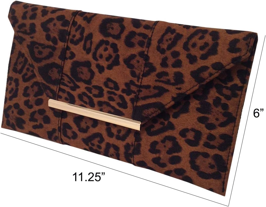 JNB Faux Suede Flat Leopard Envelope Clutch - Image 3