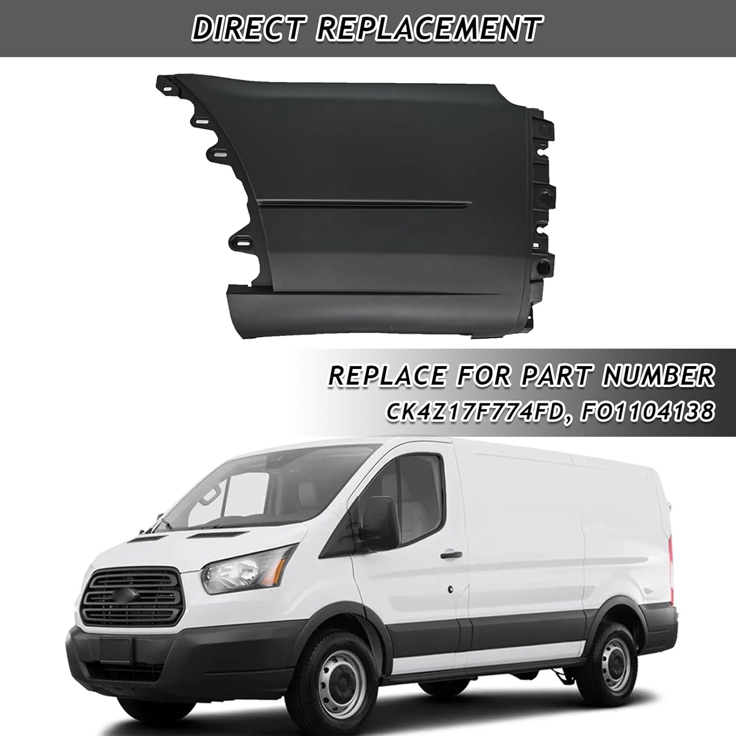 Bewild Rear Lower Quarter Panel Trim Molding Cover Compatible with 2015-2019 Ford Transit 150 250 350 Bumper Cover Extension Left Side Accessories (Left Driver Side)