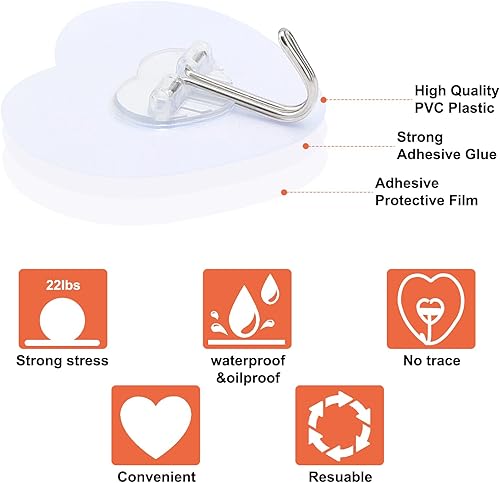 Miniatura 3 de Adove Ganchos adhesivos para colgar, paquete de 24 ganchos de pared resistentes, ganchos para toallas impermeables, ganchos autoadhesivos