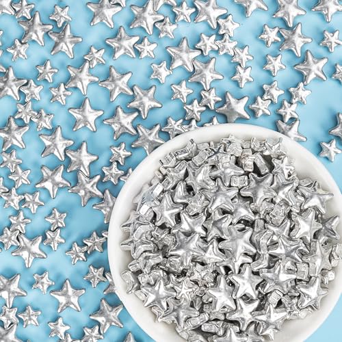 Image of Silver Star Sprinkles,130g Mix Size,Edible Candy Star Sprinkle for Cake Decorations,Sugar Decorations for Baking,Ice Cream,Cookies,Dessert,Donuts,Cupcake Toppers,Birthday Wedding Party
