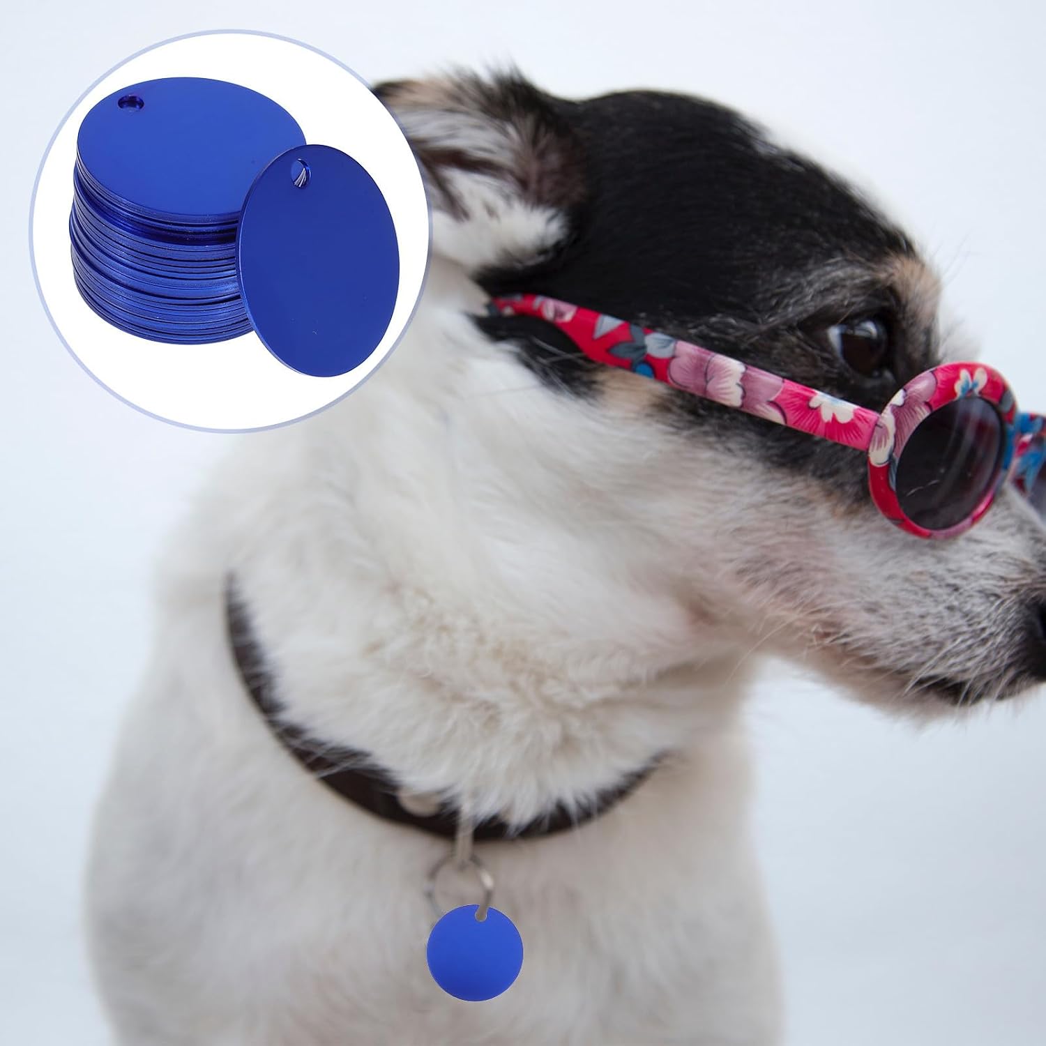 Amosfun 25pcs Aluminum Dog Name Tags Blank Round 35mm DIY Pet Id Tags for Cats and Dogs with Hole Blue Sturdy Pet Collar Accessories