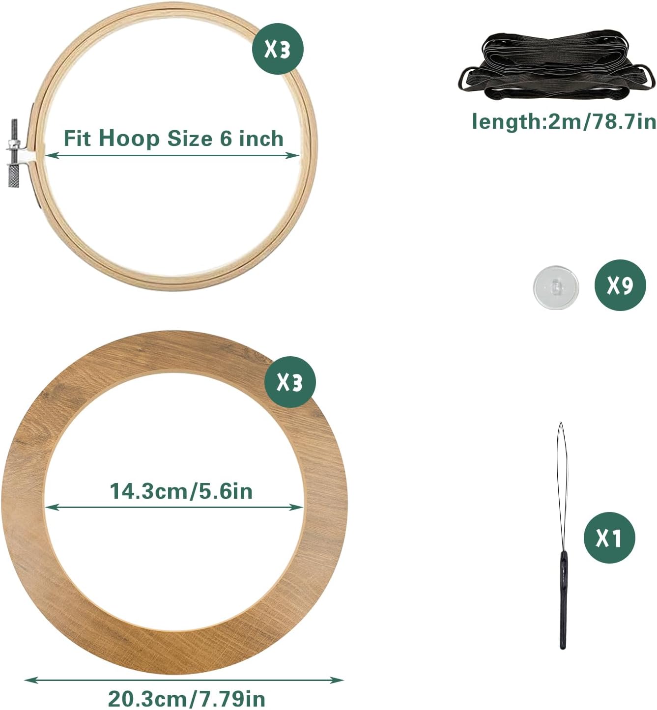 3 Sets 6 Inch Wood Embroidery Hoop Frame with Bamboo Embroidery Hoops, Round Decorative Embroidery Display Frame for Finished Cross Stitch and DIY Art Craft Sewing Ornaments