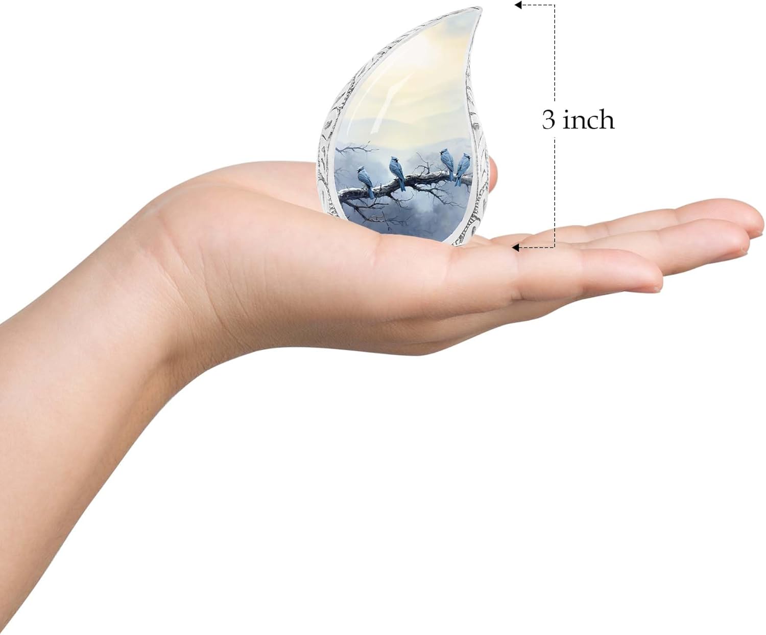 Winter Perch of Blue Jays Keepsake Urns for Ashes Small - Mom Urns for Human Ashes - Small Decorative Urn - Urns for Human Ashes Adult Male Dad - Cremation Keepsakes for Ashes(Size 3inch,1pcs)