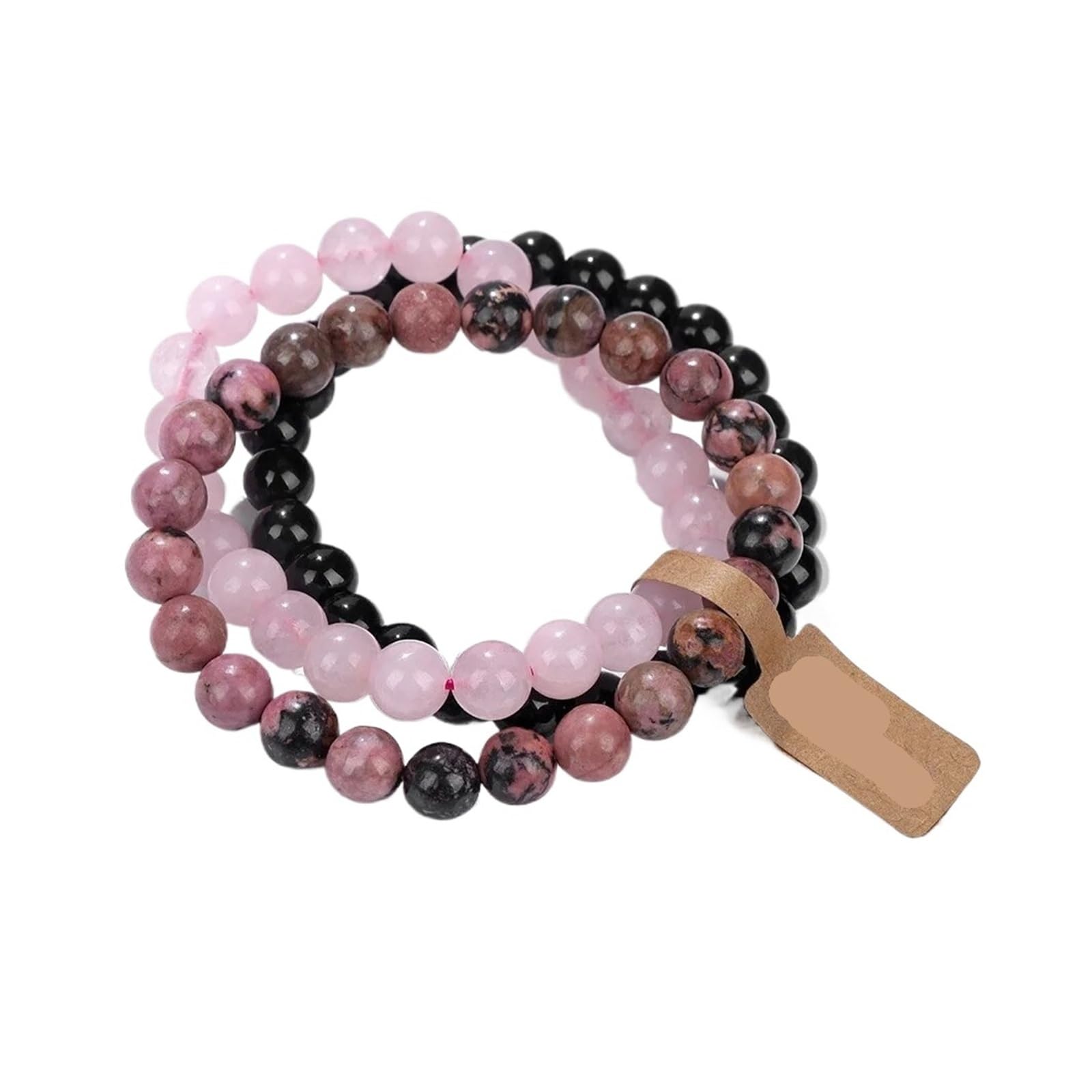 Generico Bracciale da donna semiprezioso con perline di cristallo e pietra, combinazione multistrato ametista