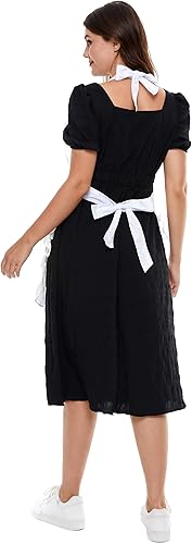 Miniatura 3 de Delantal retro para mujer, diseño de volantes, delantal, para cocina, pasteles, cocción, limpieza, disfraz de criada (blanco), Blanco