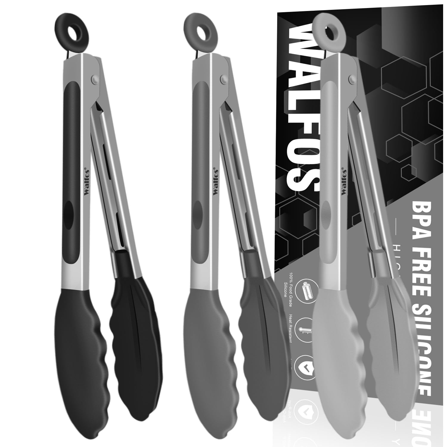 Walfos Small Silicone Tongs for Cooking- 7 inch Mini Kitchen Tongs with Silicone Tips, Great for Cooking, Turning, Serving, Food tongs Set of 3