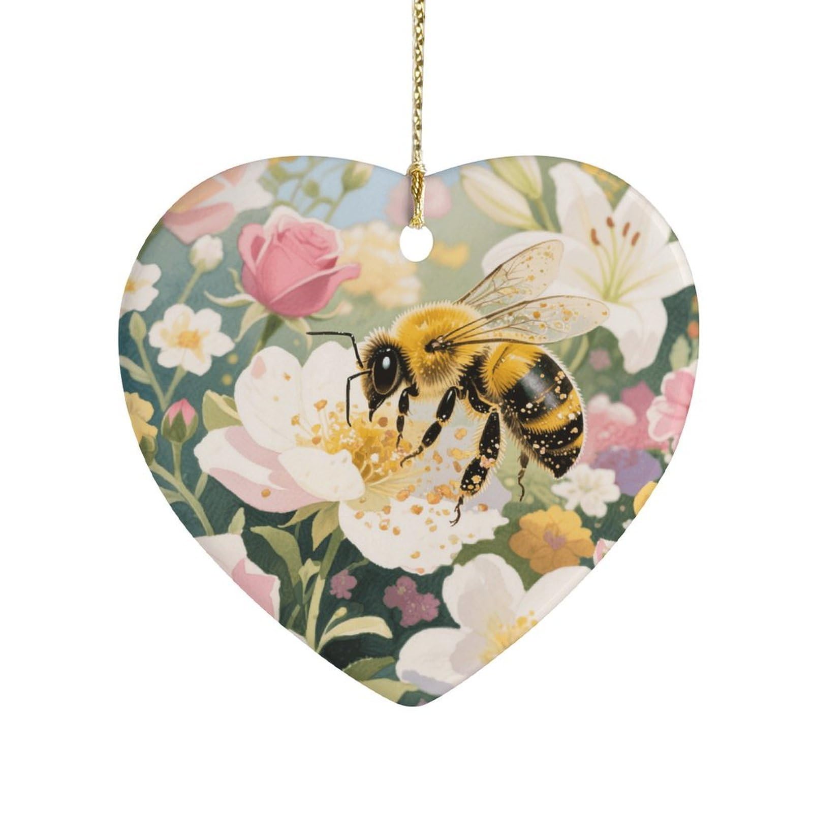 Fekiloot Style Honey Bees Collecting Honey Ceramic Ornament Home Decor Keepsake