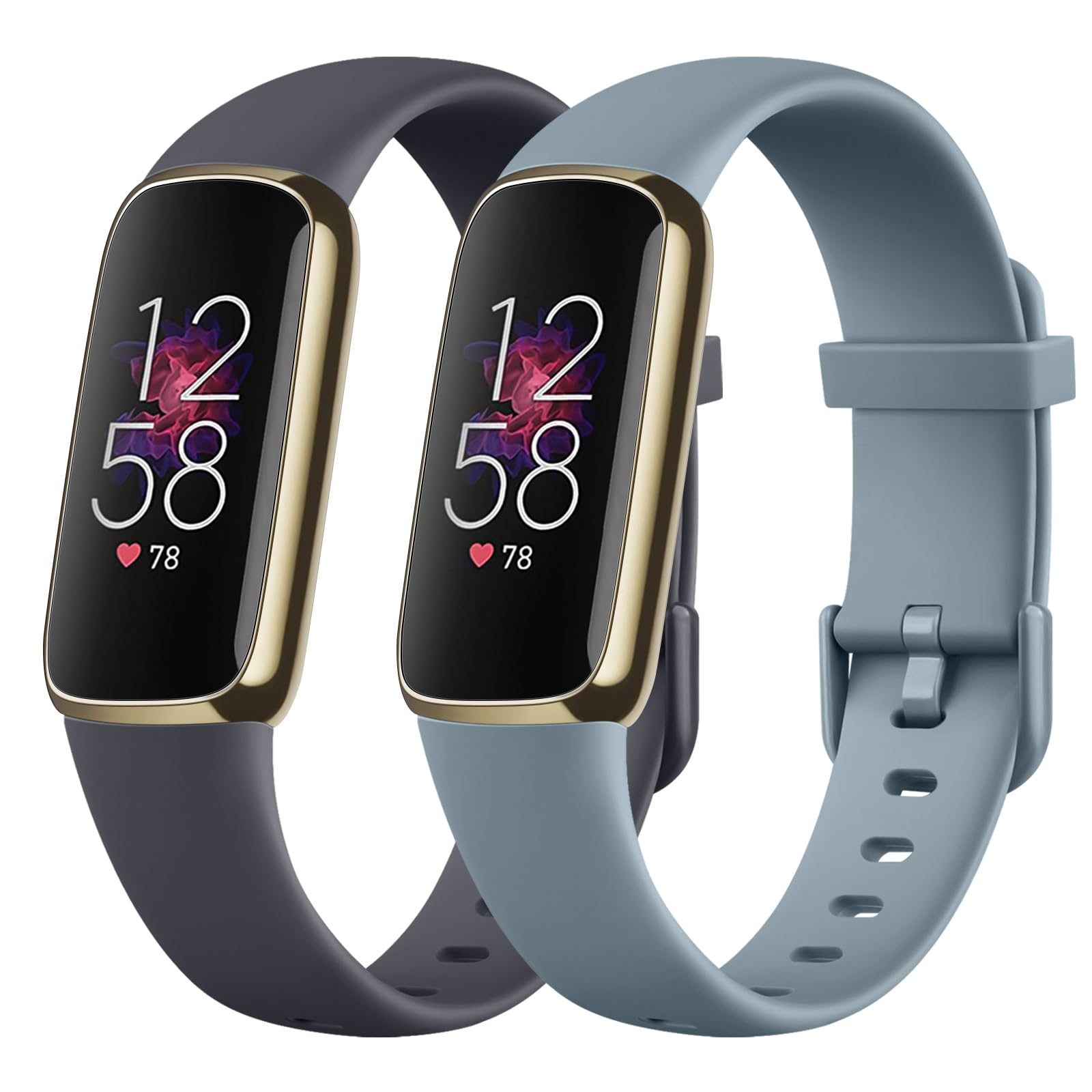 Demark Pack 2 Straps for Fitbit Luxe Strap for Women Men, 2 Pack Soft Silicone Adjustable Sport Replacement Wrist Bands for Fitbit Luxe Only (Blue Gray+Midnight Blue, Small)