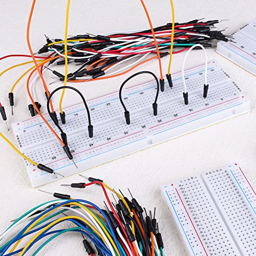 YUEONEWIN 130 Pcs Breadboard Jumper Wires Kit 4pcs 400 & 830 Points Solderless PCB Breadboards and 126 Pcs Flexible Bread Board Jumper Wire Set for Arduino, Prototyping Circuit, DIY Electronic Project