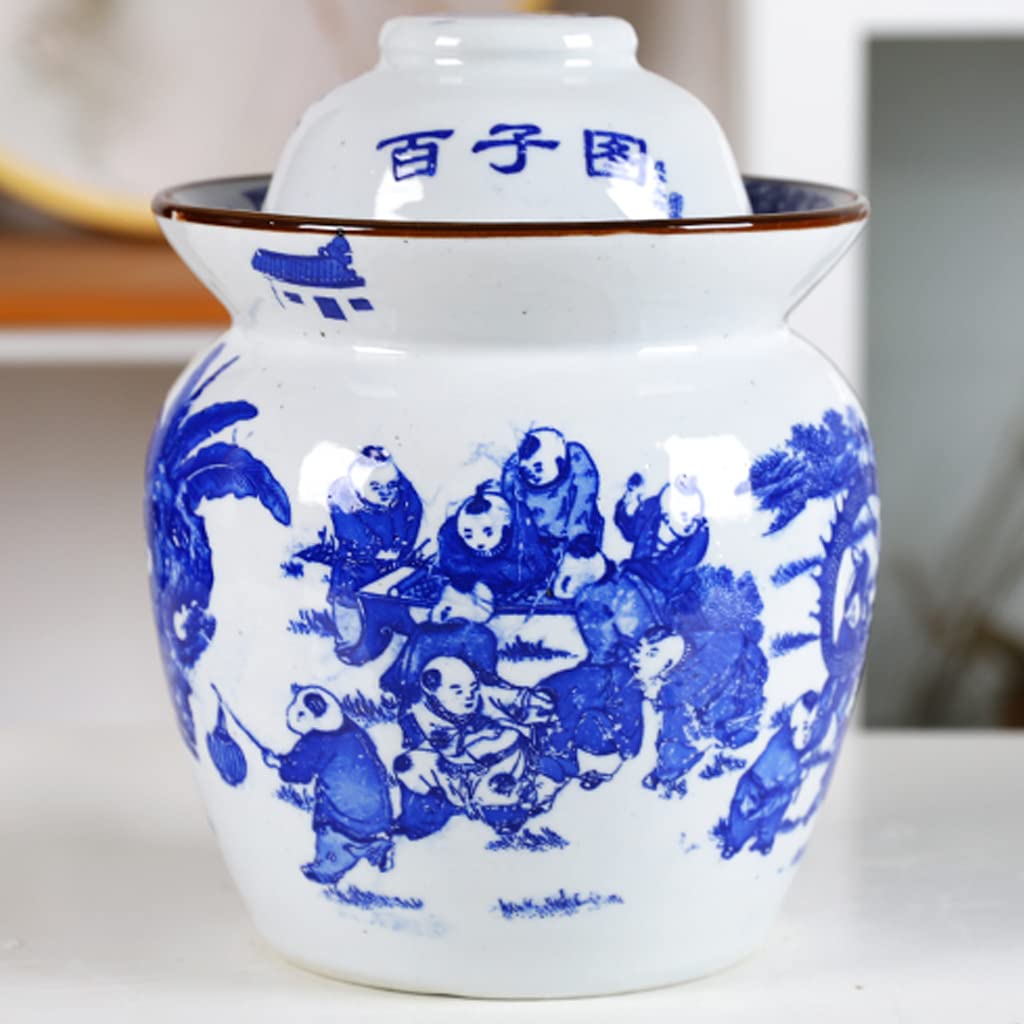 Tradycyjny chiński ceramiczny garnek do fermentacji, słoik do kiszenia z pokrywką z uszczelką wodną, duży niebieski i biały ceramiczny słoik do kiszenia, pojemniki do przechowywania kimchi 7 kg