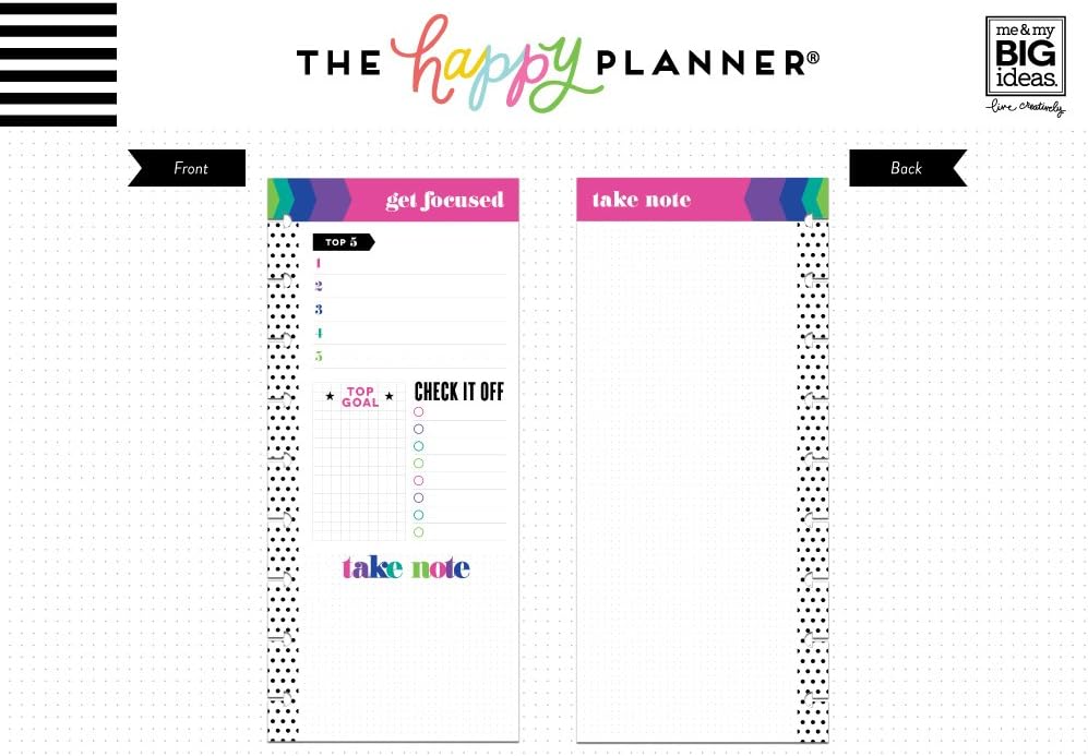 me & my BIG ideas Focus Half Sheets - The Happy Planner Scrapbooking Supplies - 60 Pre-Punched Double-Sided Sheets for Your Planner - Get Focused - Stay Organized, Make Lists - Classic Size