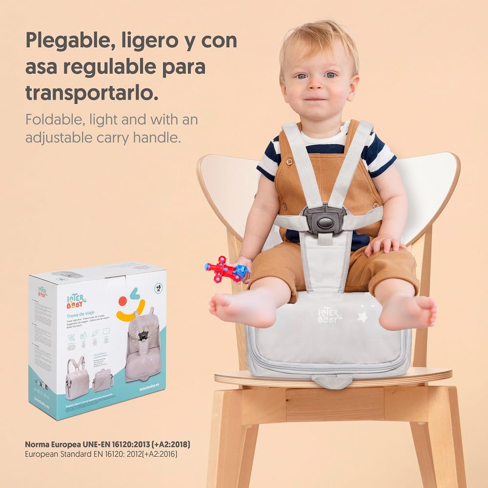 Interbaby - Chaise haute d'appoint portable pour bébé - Siège bébé - Convertible en sac à dos ou en sac - Pliable, léger et avec poignée réglable pour le transport - Étoiles grises