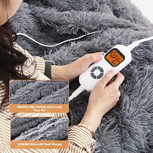 Sted Heated Blanket, Electrical Blanket Queen Dimension, 10 Warmth & 12 Time Settings Heating Blanket, Fake Fur Heated Throw Blanket with LCD Show, Overheating Safety, Machine Washable 62"x84" Gray 3 614e7js0a2L. AC