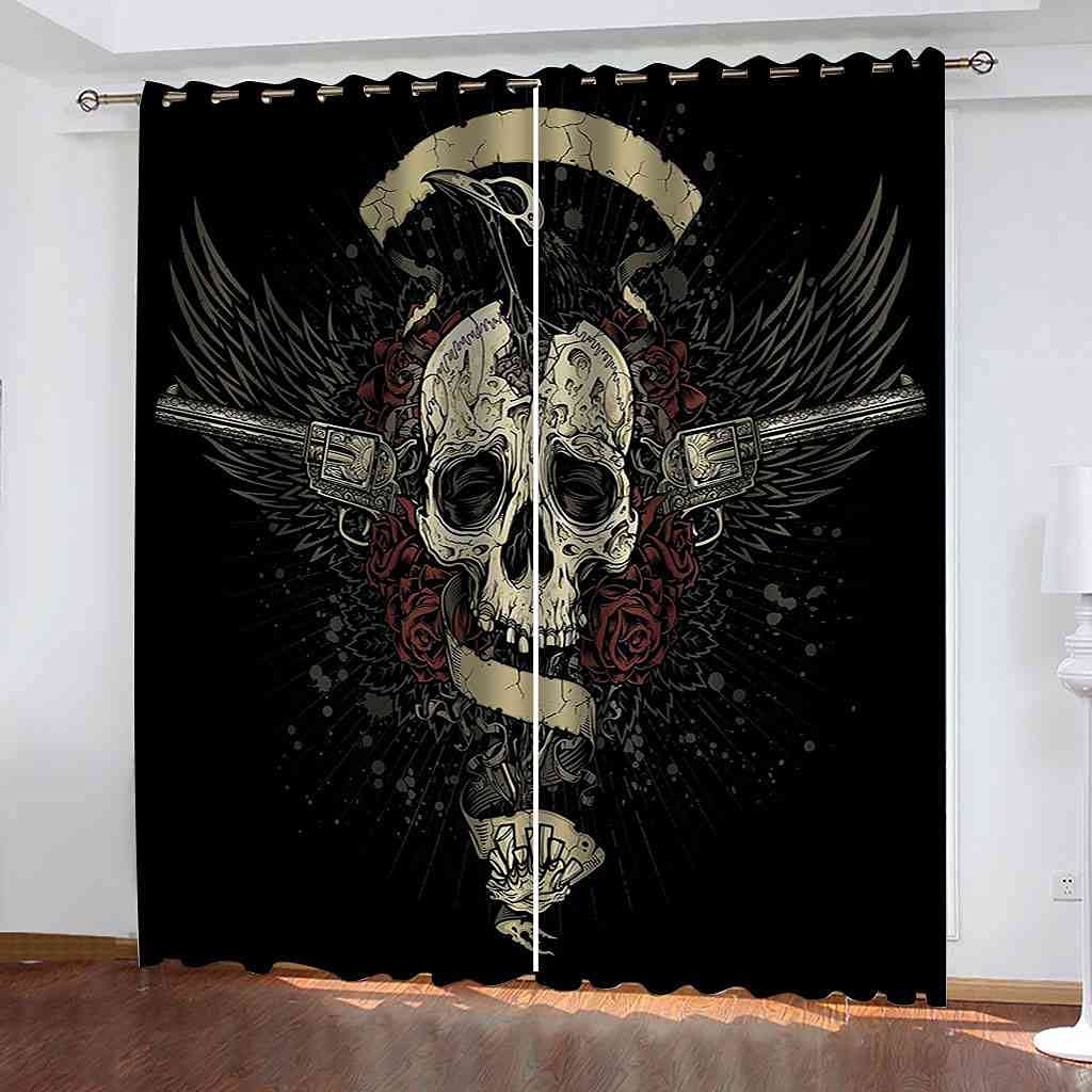 Rideau occultant isolant contre le froid et le bruit motif crâne 3D pour chambre