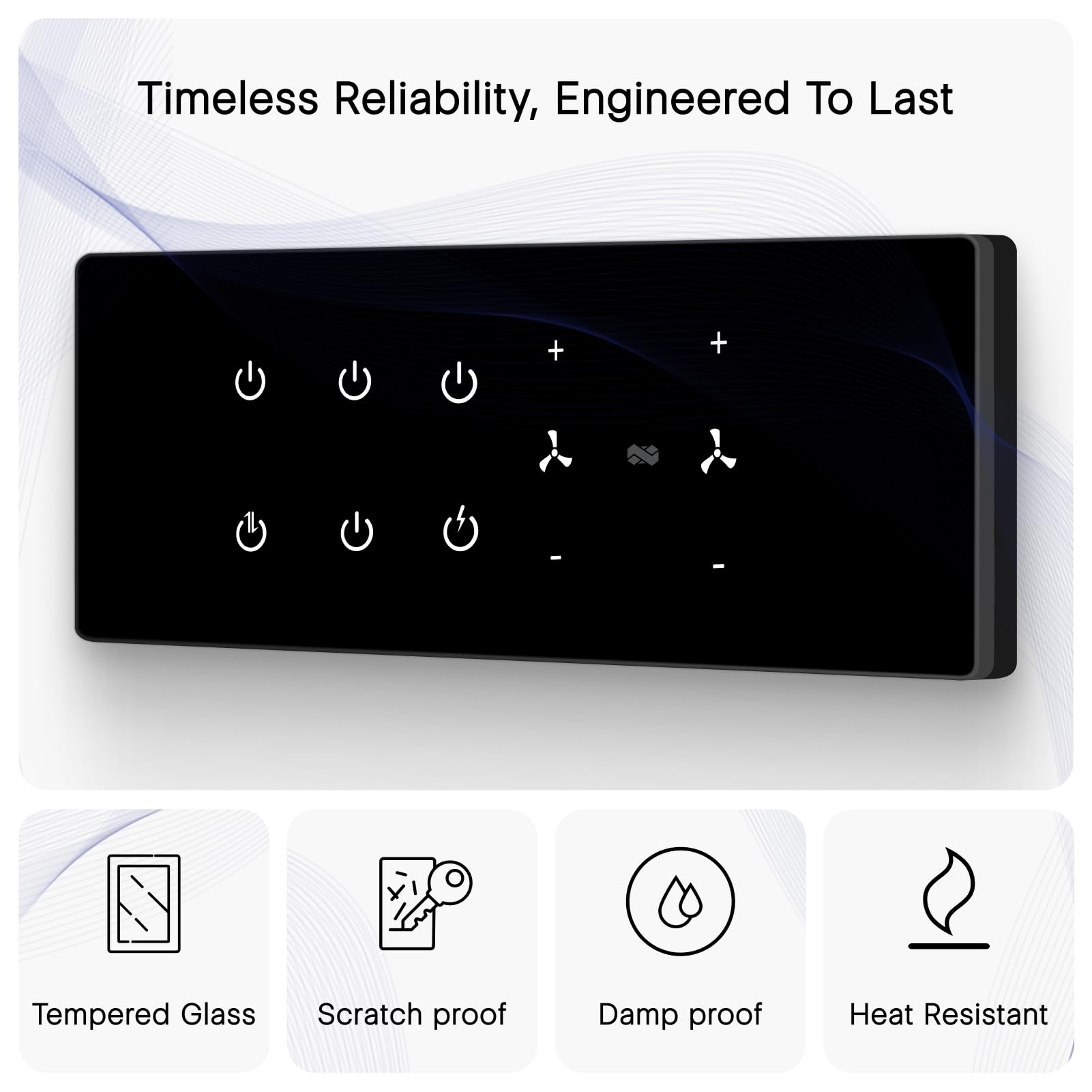 IOTICS Smart Wifi Switch Board: 6 Switches & 2 Fan Switches. Touch Control, Remote, App Control. Voice Control with Alexa & Assistant. Smart Touch Switch Board For Home Automation (Black) 2