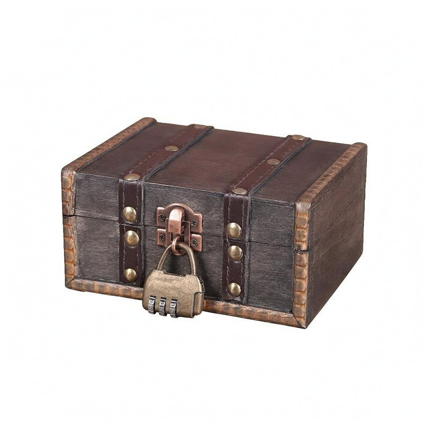 Hinged Lid Vintage Storage Box Metal Corner Trim Vintage Storage Chest, Distressed Gray - a-image-11