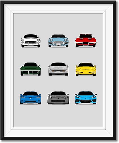 Miniatura 8 de Custom Car Posters Póster hecho a mano compatible con Chevy Corvette Generations - Arte de pared impreso para decoración de la evolución del