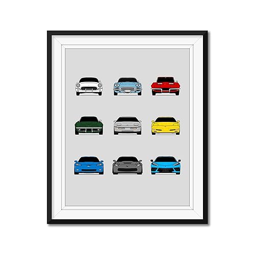 Miniatura 7 de Chevy Corvette Generations Inspired Car Poster - Handmade Print of C1 C2 C3 C4 C5 C6 C7 C8 - Yellow, 11x14" Satin Print (Unframed) - Perfect Gift