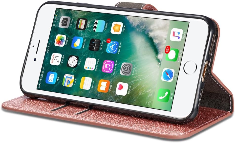 ZCDAYE Case for iPhone 6/6S,Bling Glitter [Magnetic Closure] PU Leather Flip Wallet [Love Diamond Buckle][Card Slots][Kickstand] Soft TPU Cover for Apple iPhone 6/6S (Rose Gold)