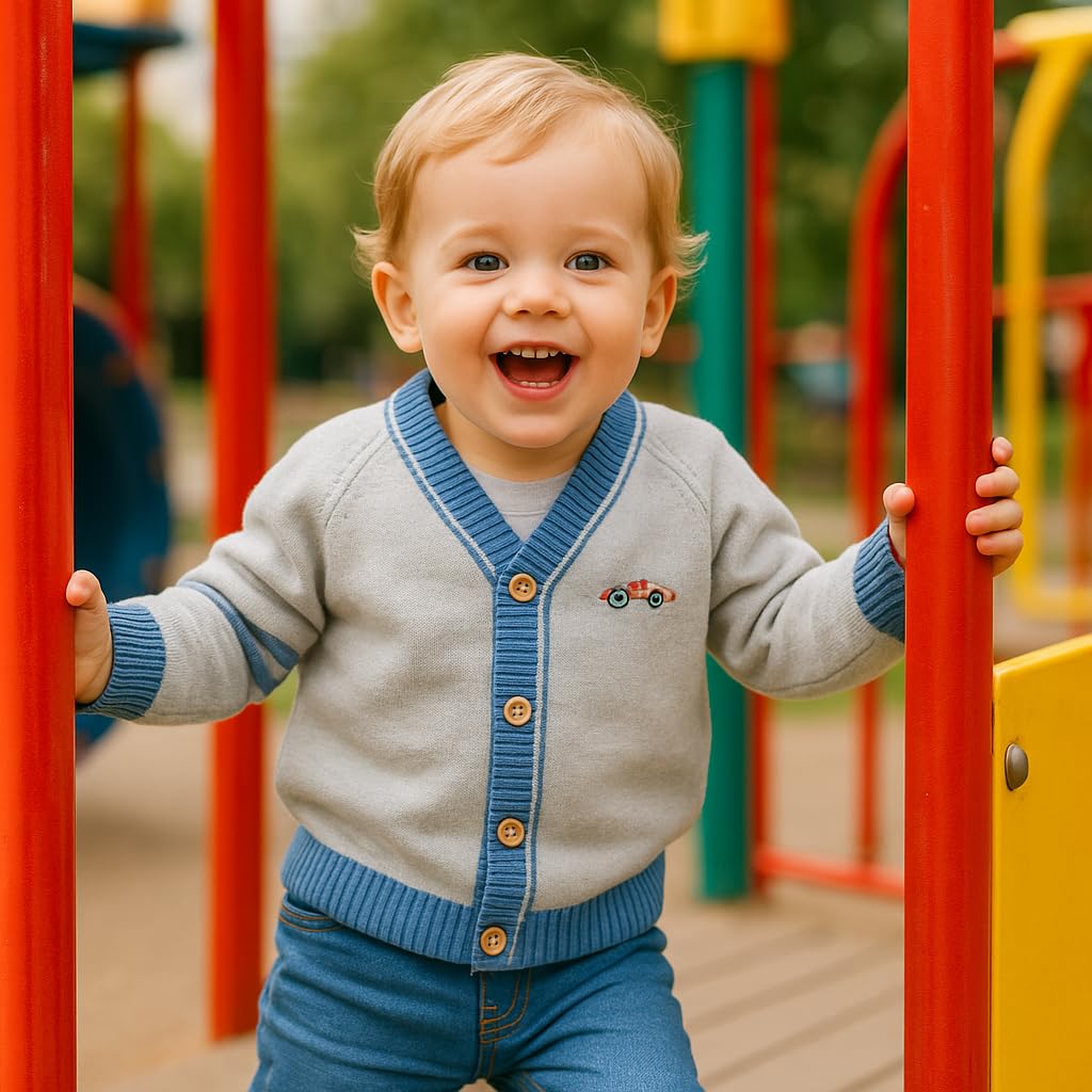 Chaqueta de manga larga para niños (cuello en pico) para niños pequeños con botones de punto para otoño e invierno