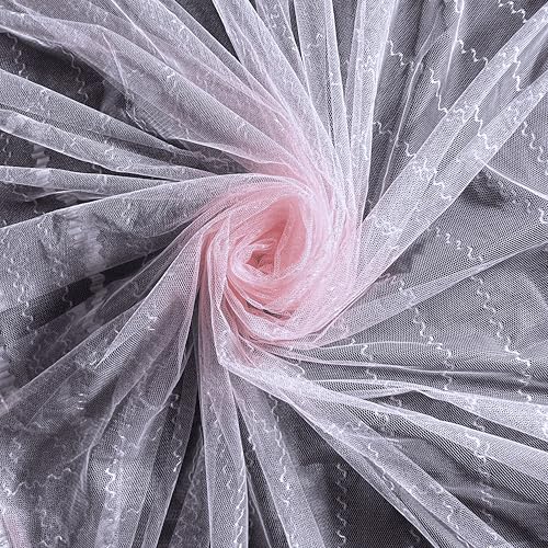 Image of Mosquito Net for King Size Bed & Double Bed (6x7 ft, Wall /Hook Hanging) Poly-Cotton Blend Fabric with Zigzag Wave Line Pattern, Pre-Fitted Bottom & Cotton Ribbon (Frame Not Included) (Soft Pink)