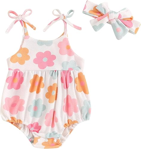 Hoanselay Summer Baby Girl Clothes Newborn Floral Bubble Romper Strap Sleeveless