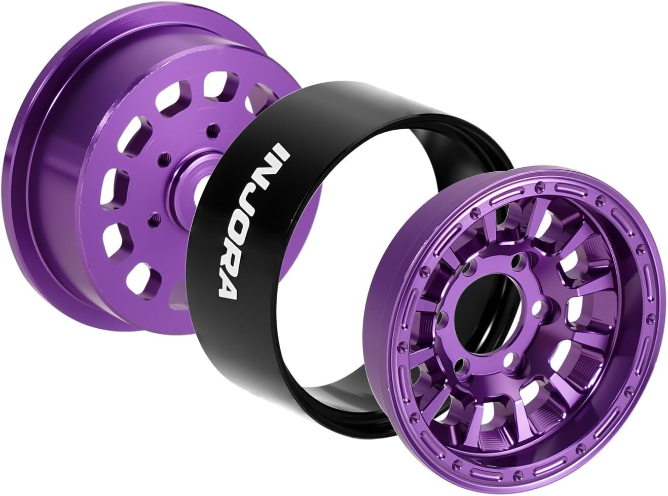 INJORA 1.0" Aluminum Beadlock Wheels 0mm Offset for 1/18 1/24 RC Crawler Upgrade, W1056(Purple)