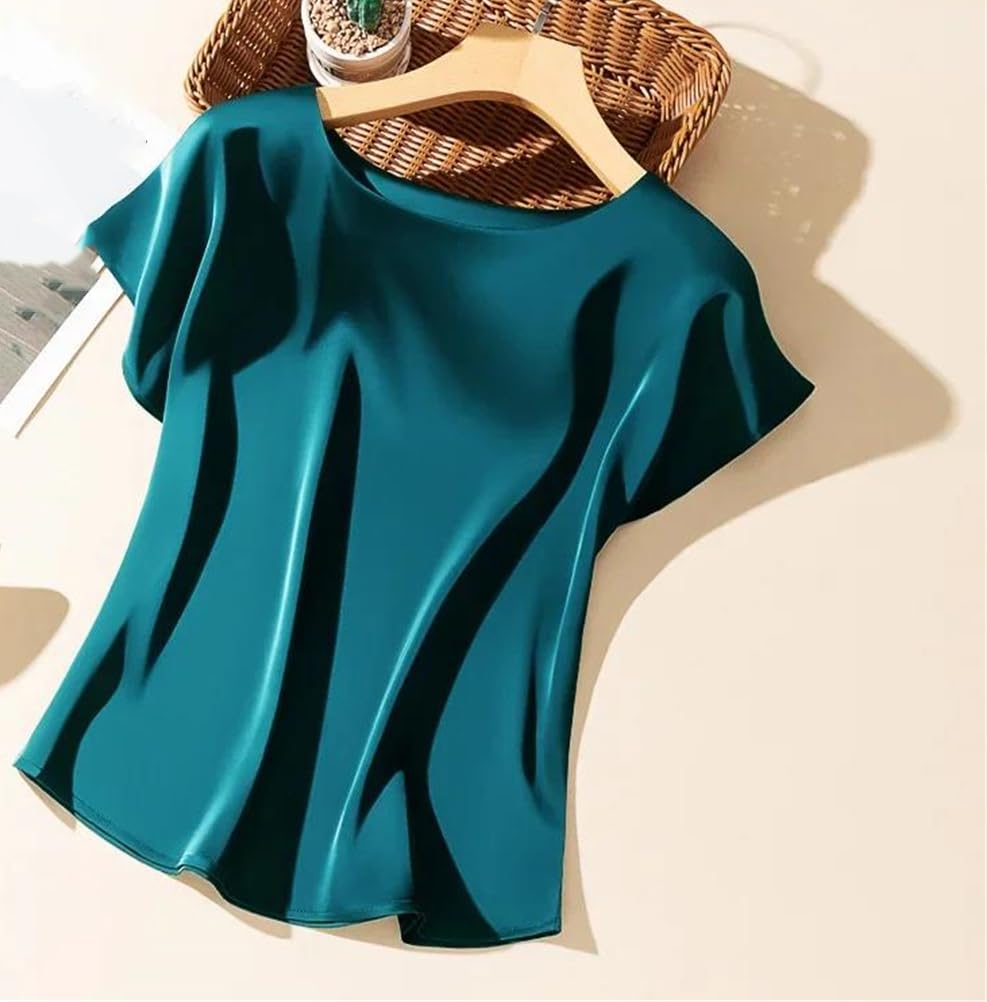 Yeuyyben Maglietta estiva da donna in raso setoso con scollo rotondo, vestibilità ampia, versatile