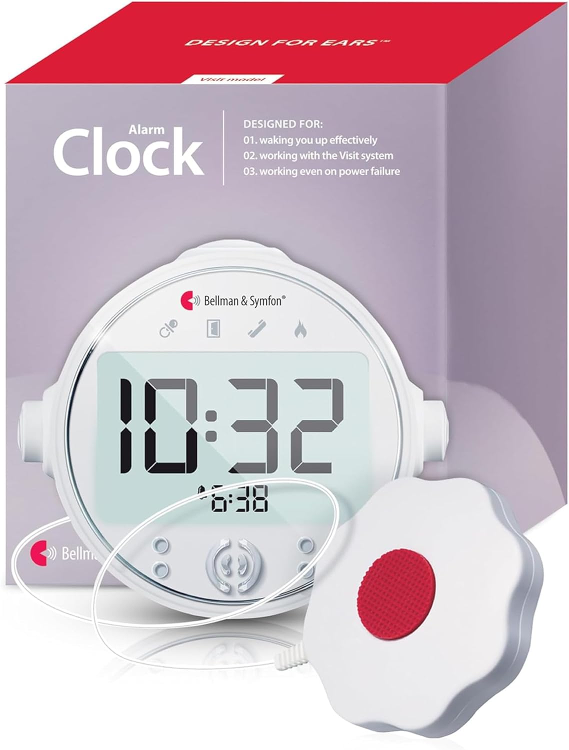 Bellman & Symfon Alarm Clock Receiver with Bed Shaker – Visit Smart Home System Hub Component – Deaf and Hard of Hearing – Vibrating Loud Alarm, Flashing Light Alerts, Emergency Receiver for Seniors