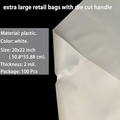 Miniatura 4 de Krodtige Paquete de 100 bolsas blancas extragrandes de 20 x 22 x 2 mil de grosor con asas troqueladas, bolsas de plástico brillante perfectas para