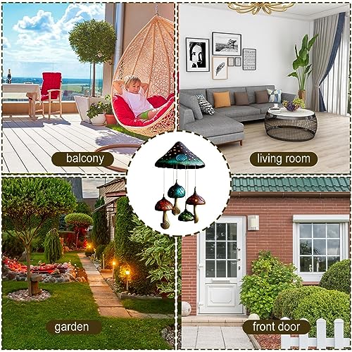 Pilz-Campanula handgefertigte Kunst – einzigartiges Pilz-Windspiel aus Kunstharz, bunte Pilzform, mobiles Windspiel, klares Stimmen-Windspiel, hängende Dekoration, Ornamente für Zuhause, Garten, – Bild 4