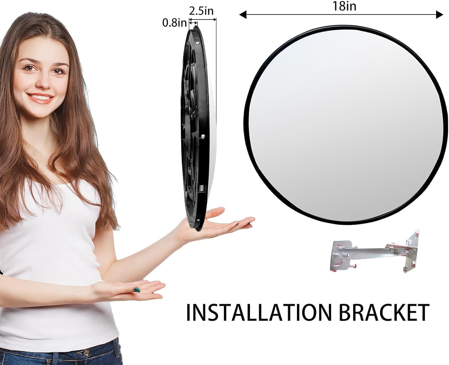 18 inch Black Security Mirror, Corner Security Blind Spot Mirror with Adjustable Wide Angle View for Garage,Warehouse,Parking Indoor Use