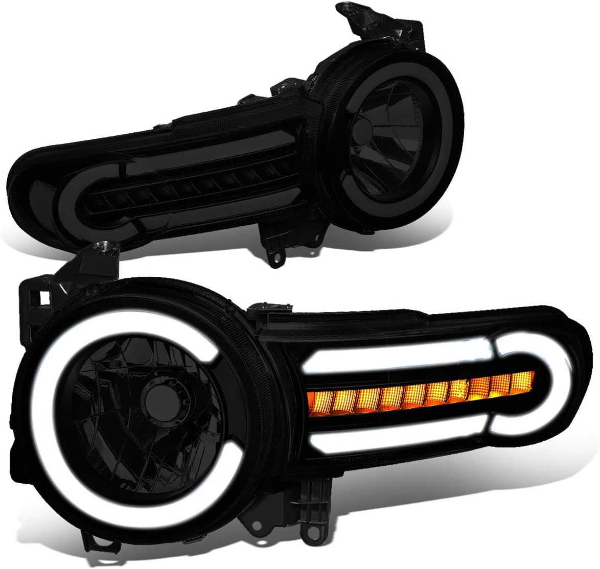 DNA MOTORING HL-LB-FJC07-BK-SM-CL1 Smoke Lens Headlights With LED DRL + Sequential Signal Compatible with 07-14 FJ Cruiser