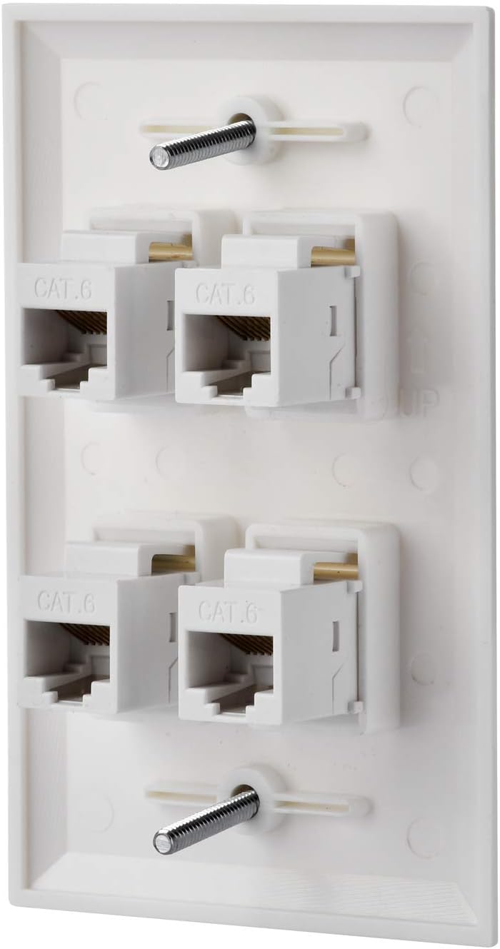 IBL - Cat6 Keystone Ethernet Wall Plate Female to Female - White (4 Port Cat6)