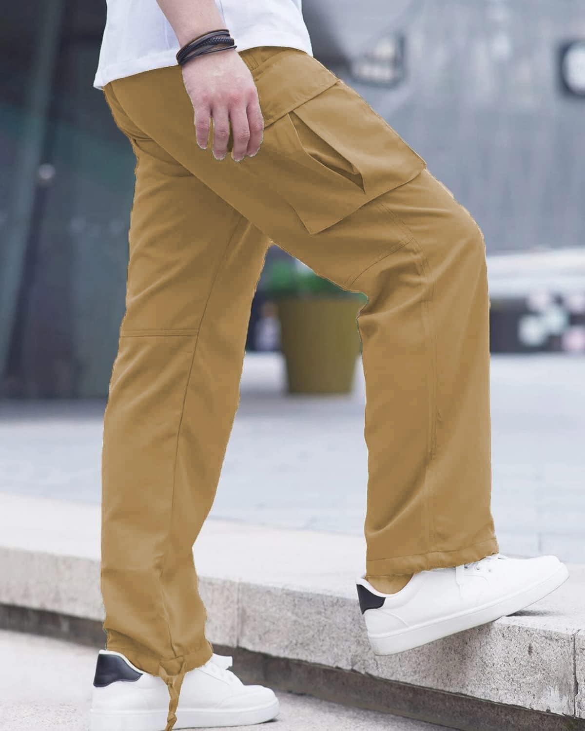 LYRXXX Men's Casual Cargo Pants Hiking Pants Workout Joggers Sweatpants for Men,Khaki,XXL - Image 2