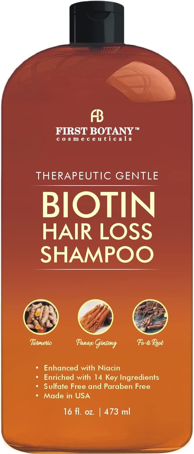First Botany, Anti Hair Loss and Hair Regrowth Shampoo 16 fl oz, with DHT blockers- Daily Hydrating, Detoxifying, Volumizing Shampoo For Men and Women