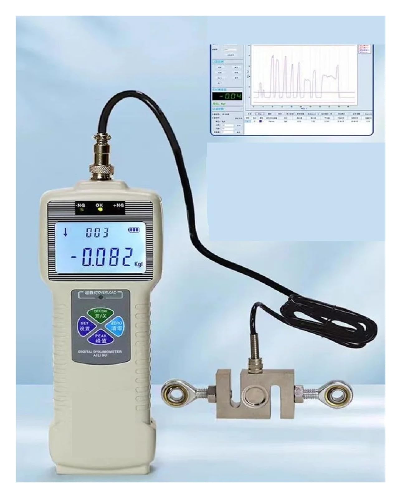 Jauge de tension numérique DS2 100 N-5 KN, mesureur force push-pull externe for essais destructifs et compression en laboratoire Avec conversion d'unités multiples(5000N)