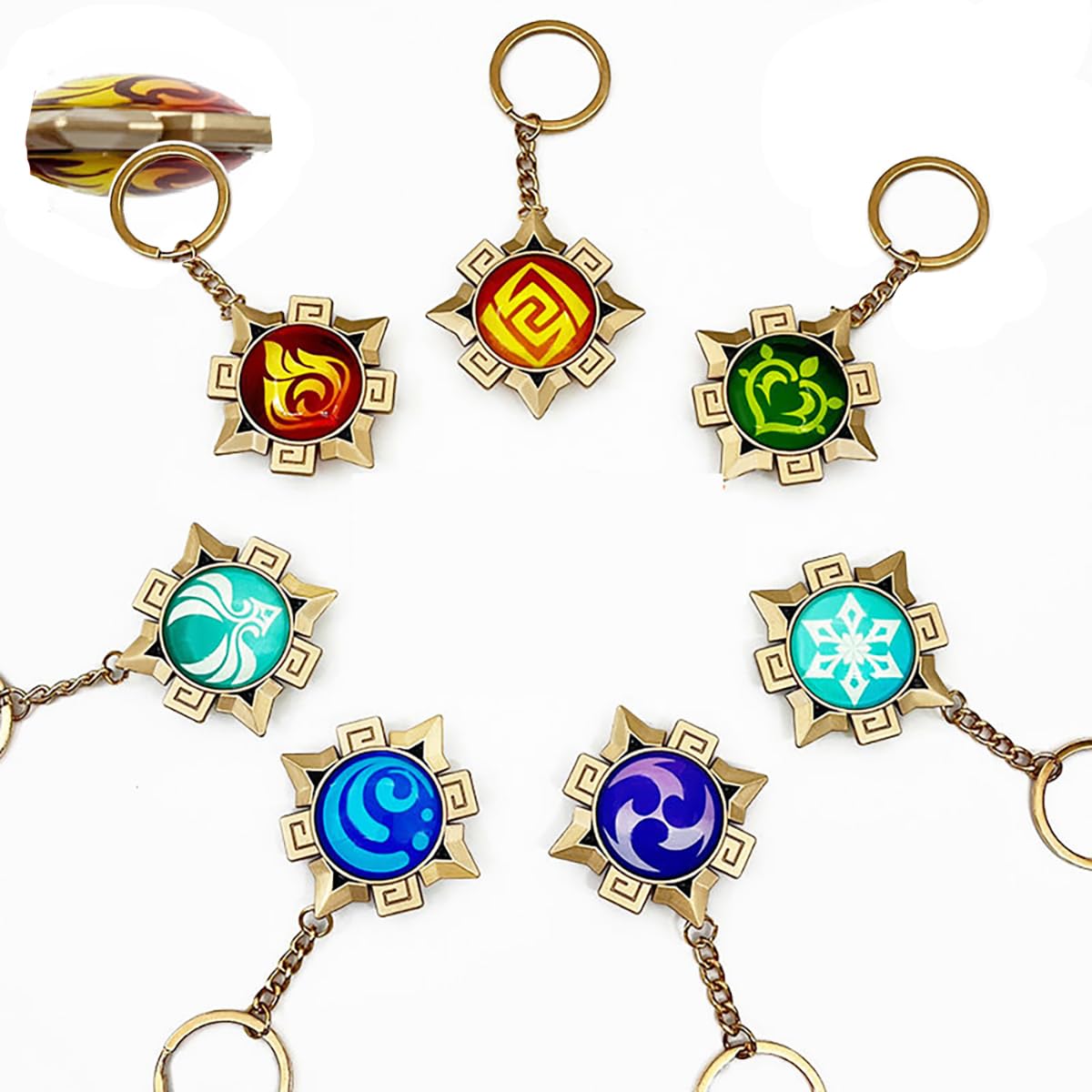 原神 グッズ 公式正規品 神の目 岩元素,風元素,草元素,雷元素 Amazon.co.jp: 原神 神の目 キーホルダー ナタ 火の国 岩元素 炎元素