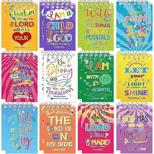 YYMYMGJ Religious Bible Verse Notepads,Jesus Love You Christian Mini Notebooks Motivational Multicolor Style Pocket Small Note Pads for Kids Adult Sunday School Supplies, 12 Styles (24 Pack)