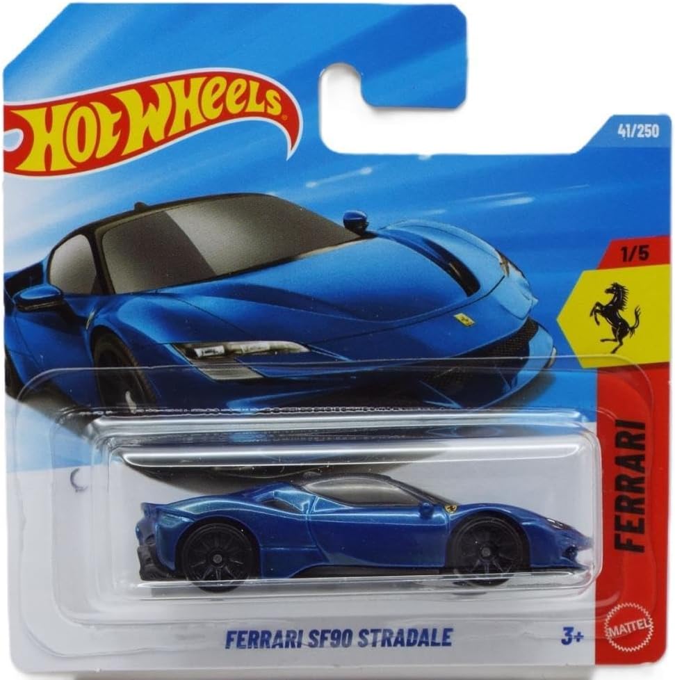 Hot Wheels Ferrari SF90 Stradale Super Sports Car - Ferrari 1/5 - JJJ12 - Short Card - Blue Metallic - Mattel 2026 - Licensed Model - 1:64 - Super Sports Car