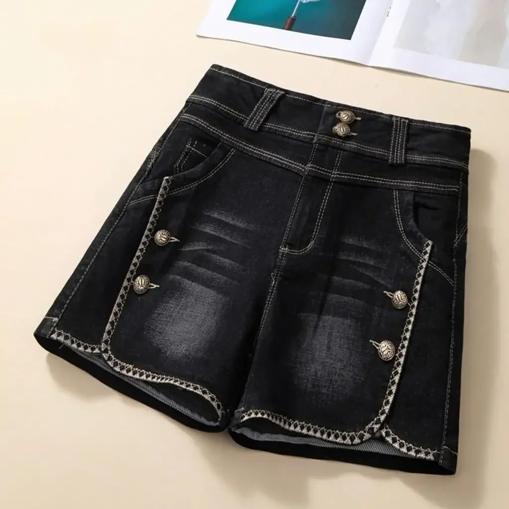 Summer Women Embroidery Korean Casual High Waist Loose Straight A-line Short