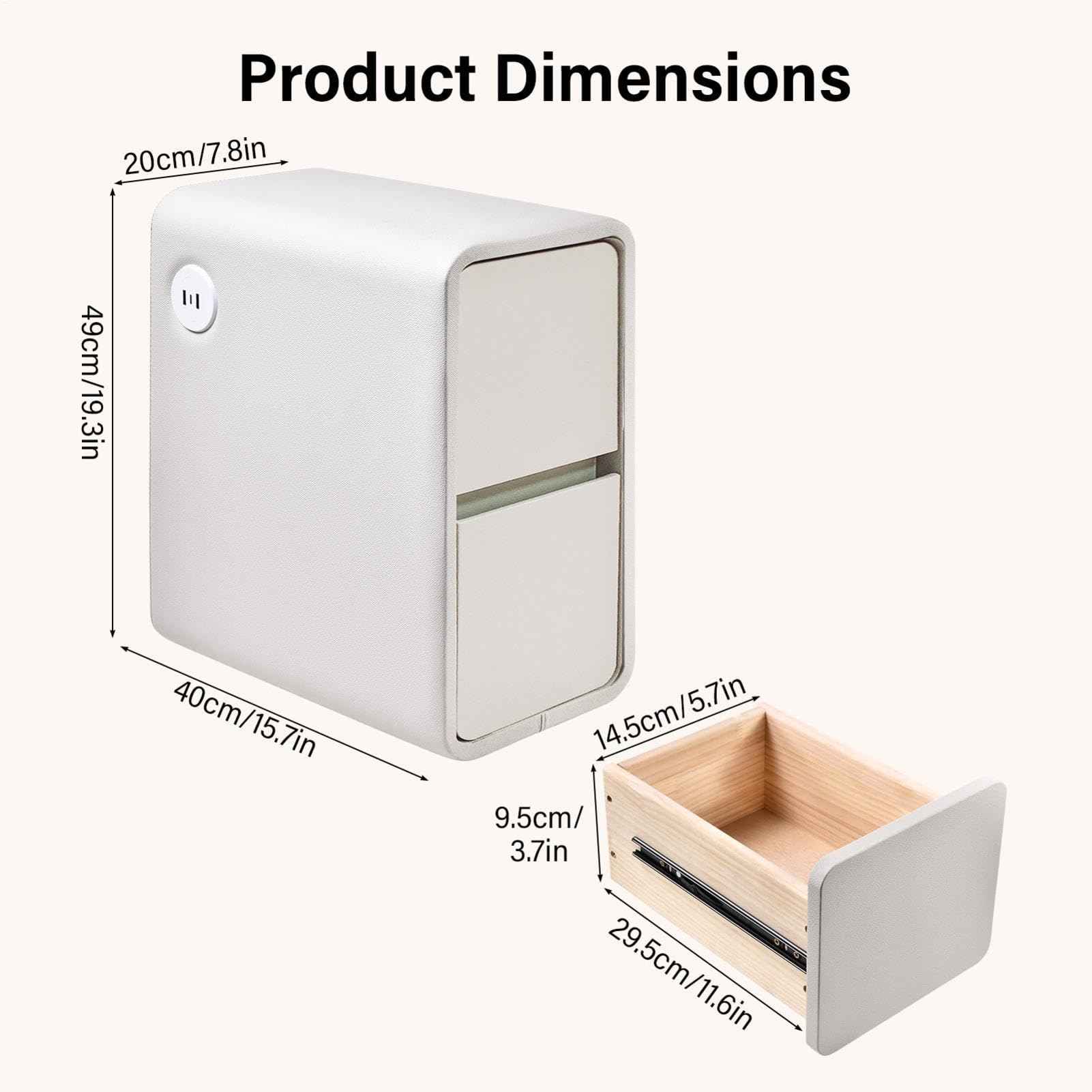 Generisch Nachttisch schmal - Beistelltisch mit 2 Schubladen, Nachttisch Holz mit 2 Ladestation, Fertig Montiert, Kunstleder, Ideal für Schlafzimmer, Wohnzimmer, Wohnheim oder Flur, 20 cm Breit(weiß)