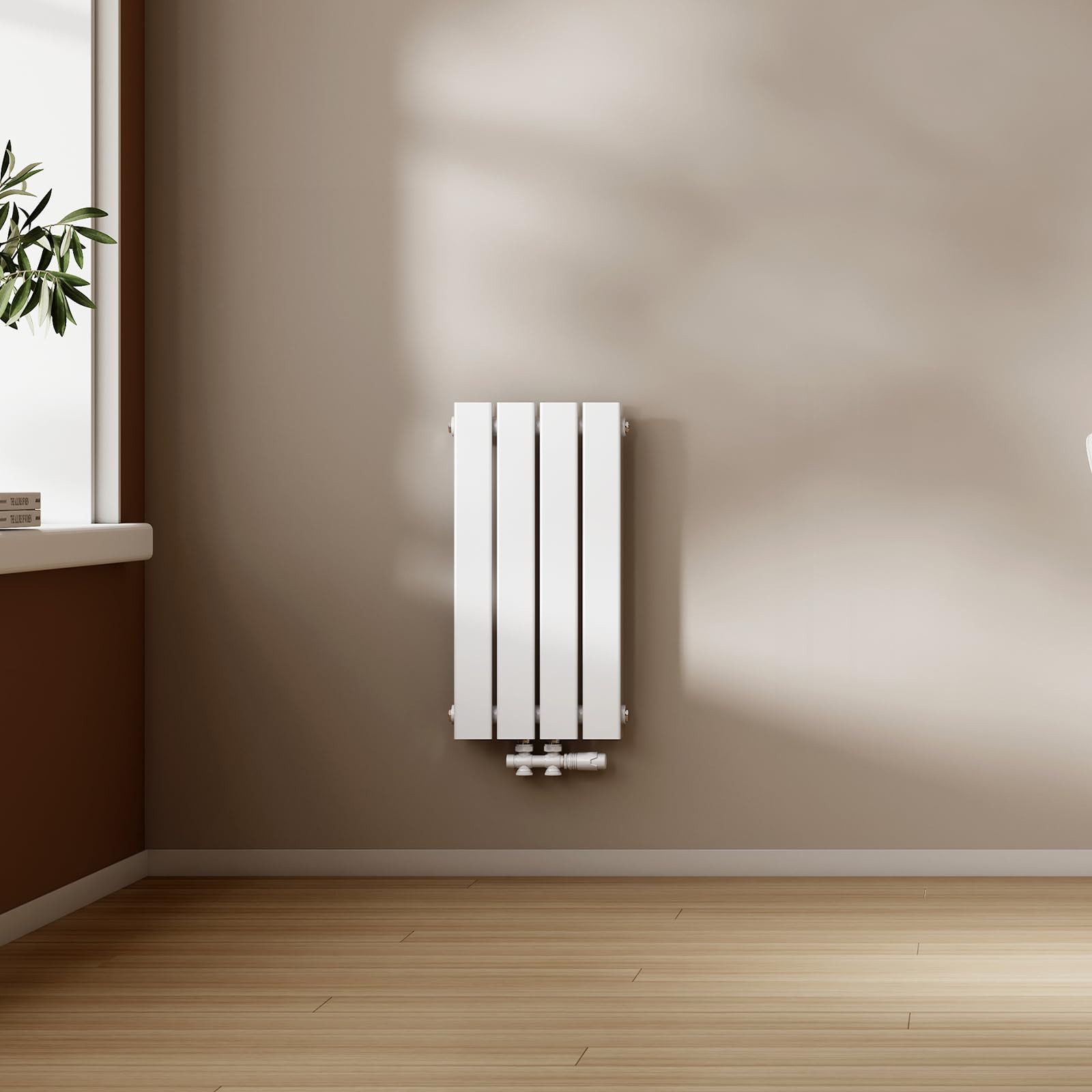 EMKE Heizkörper Klein, 600x304 mm Flachheizkörper Vertikal mit Mittelanschluss, Einlagig Weiß Paneelheizkörper Design Wandheizkörper für Bad, Schlafzimmer & Wohnzimmer, 210W