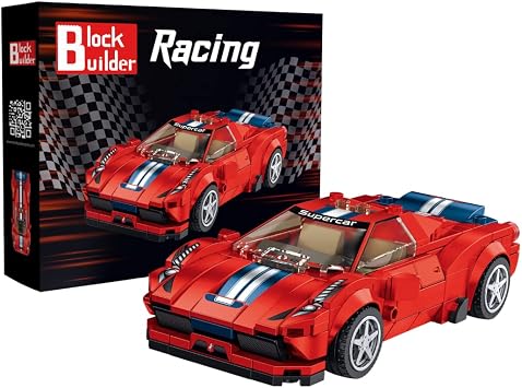 Block Builder Ferrari F8 Racing Car Building Block Set 306 Pieces. Racing Car Building Blocks for Kids and Adults