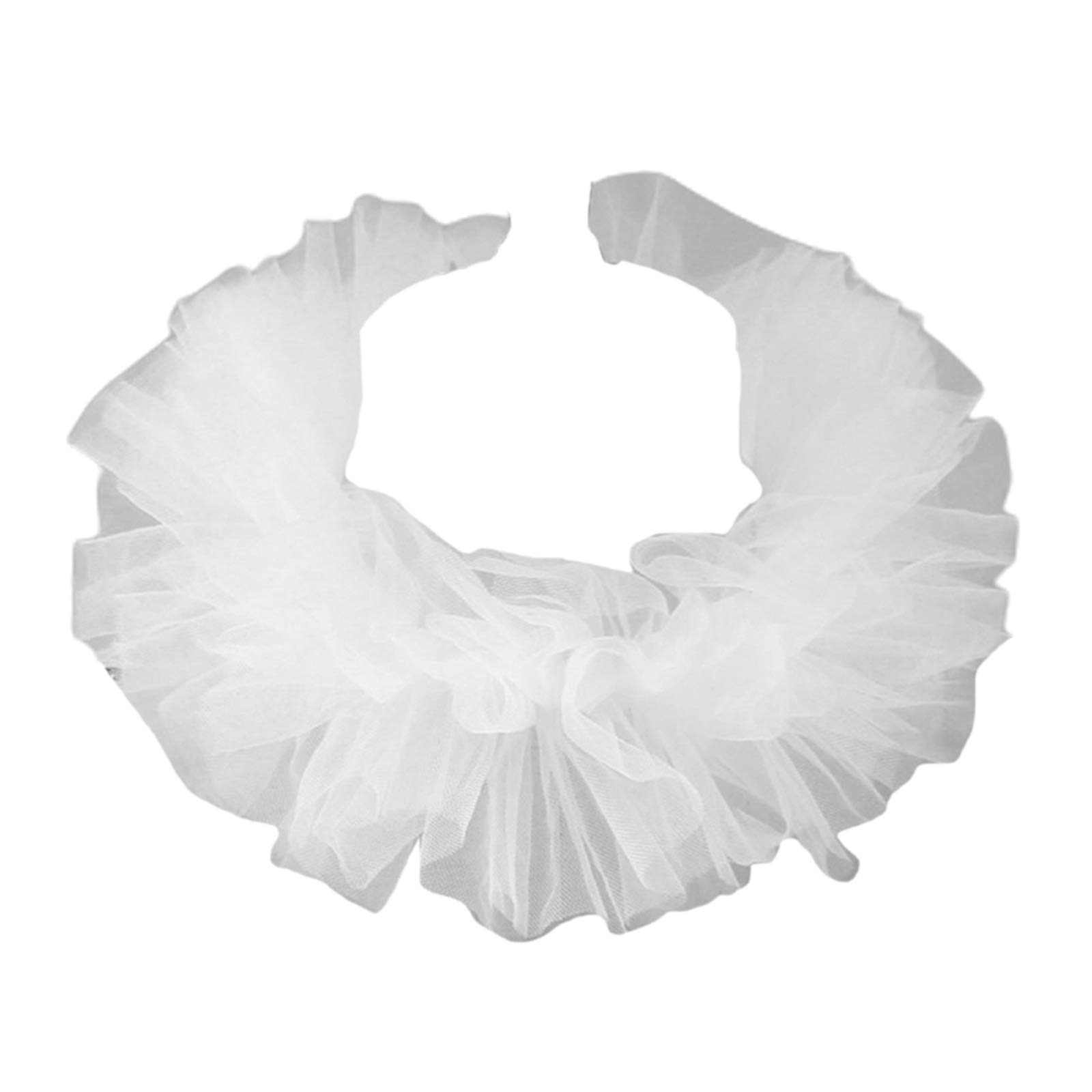 Axtzwkl Women's White Tulle Fluffy Ruffle Fake Collar Vintage Layered Mesh Small Neck Ruff Decorative Clown Cosplay Choker (White)