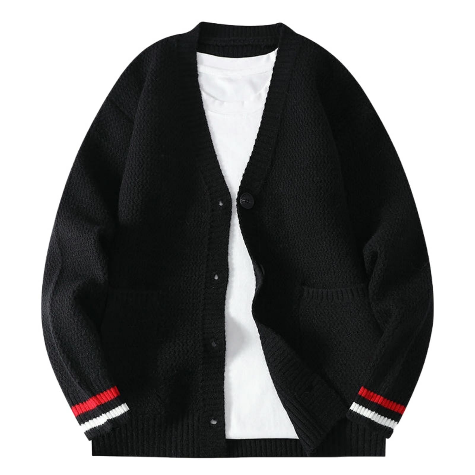 Maglione da uomo per il tempo libero, caldo, con scollo a V, con polsini Colorblock