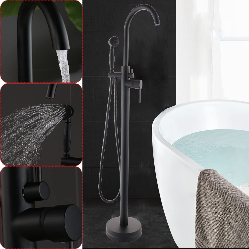 Soporte de pared para bañera y ducha, grifo de baño independiente, grifo de baño, moderno y independiente, ducha de mano con batidora, grifo de baño, grifo de ducha, color negro mate