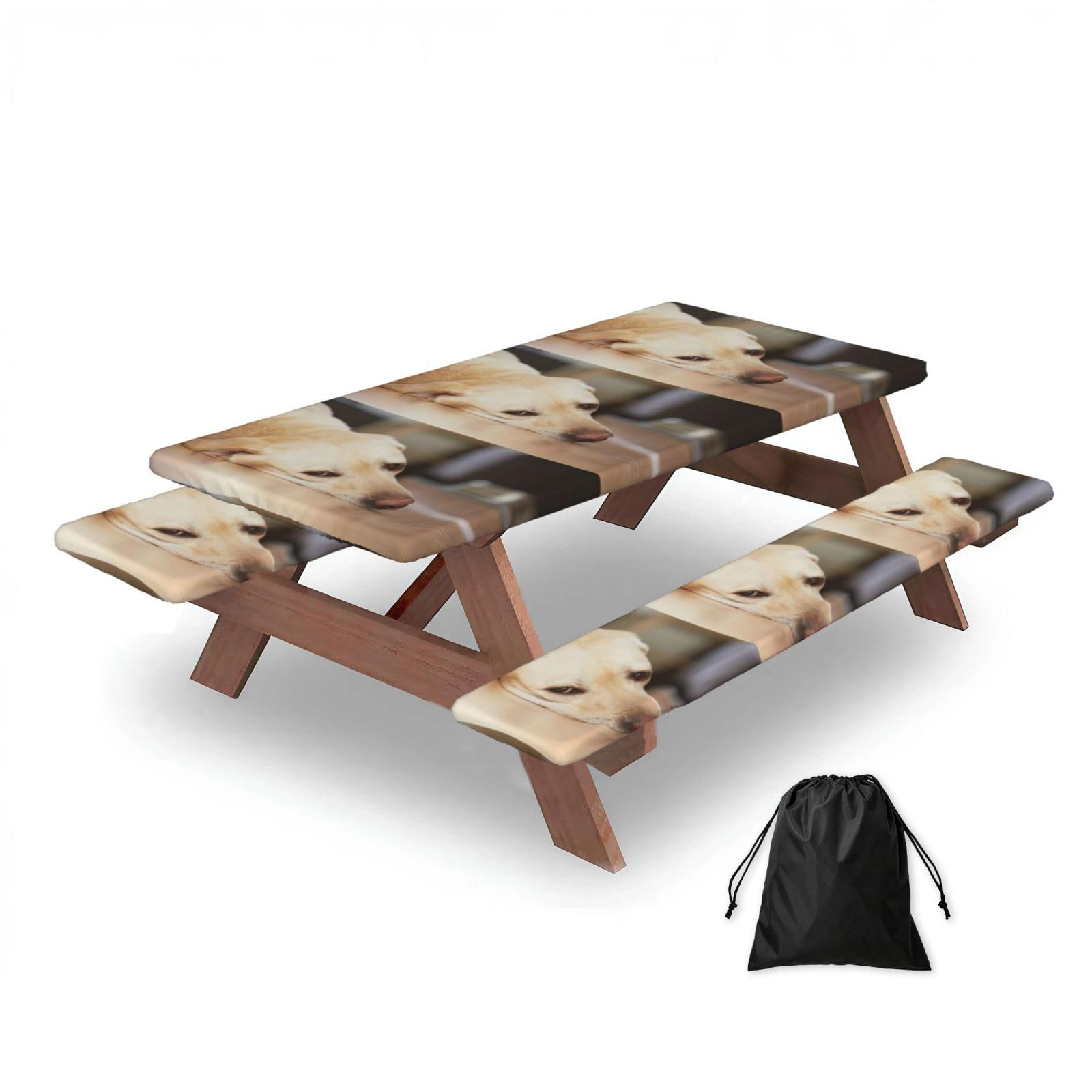 Dopklna As Picture Yellow Labrador Retriever Print, Picnic Table Cover With Bench Covers -Waterproof Elastic Fitted Tablecloth For Garden Camping Patio 76X152cm
